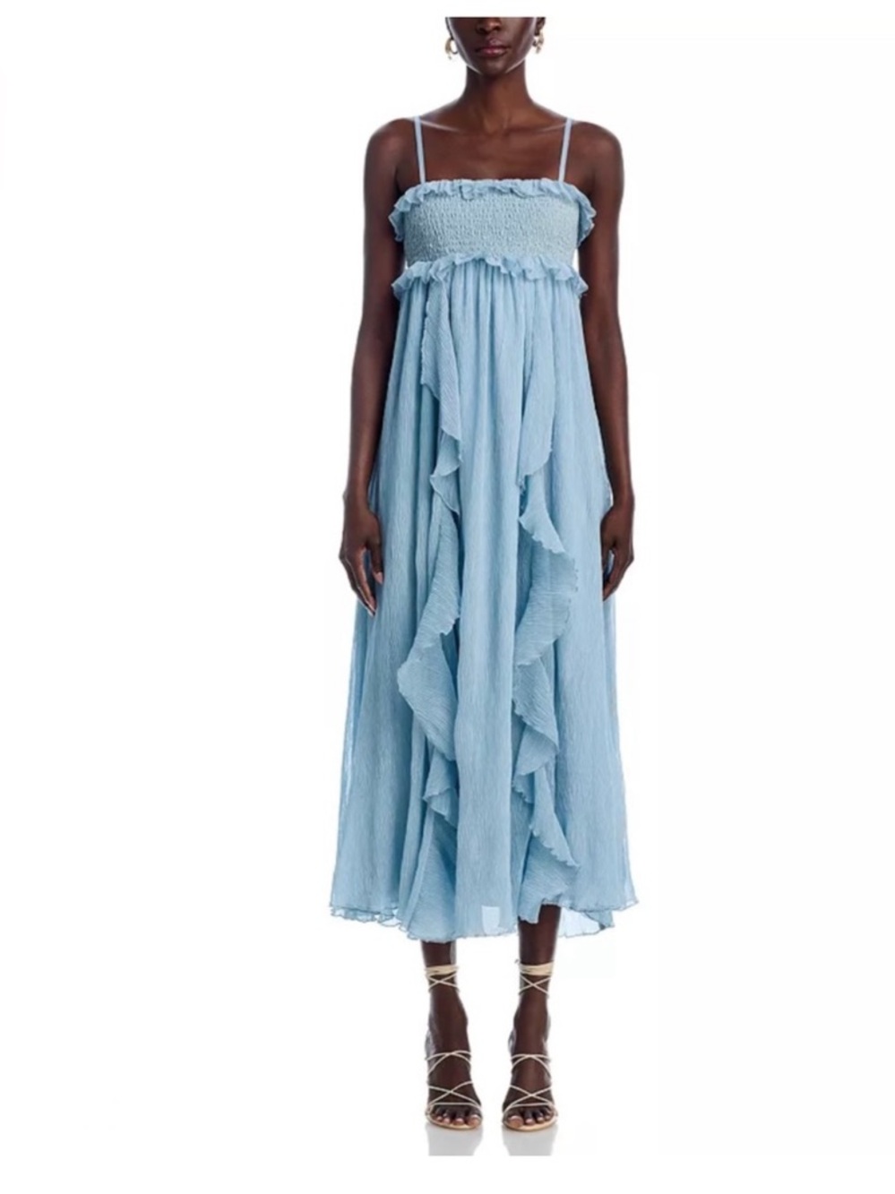 AQUA Light Blue Pleated Ruffle Dress